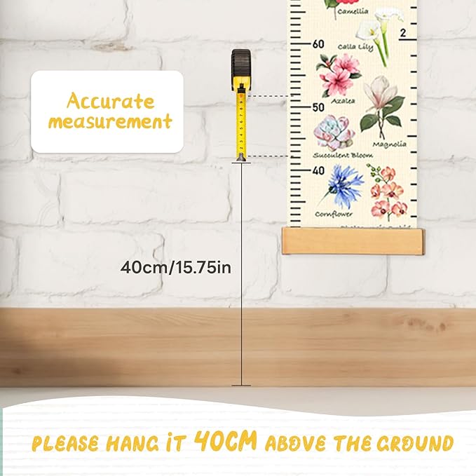 Personalized Name Height Chart for Kids, Kids Growth Chart for Wall, 59" X 7.9" Canvas Removable Height Chart Measuring Ruler for Kids & Baby(Paint Flowers-1）