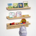 MBYD Natural Wood Floating Shelves, Unfinished Wood Picture Ledge, 24 Inch Picture Ledge for Kids Room, Floating Nursery Book Shelf with Hooks for Living Room, Kitchen, Bathroom