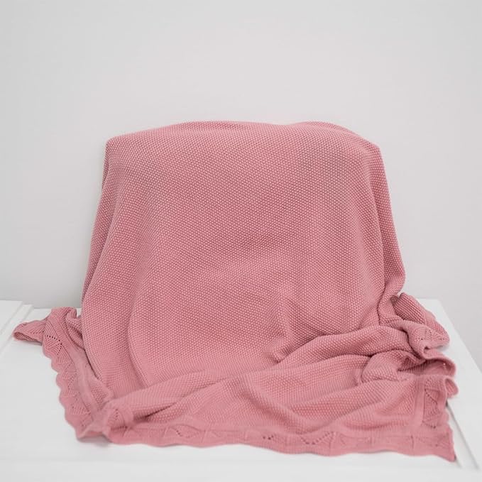 Baby Knit Blanket Soft Breathable Cotton Scallop Border Blankets Newborn Knitted Blanket Swaddle Blankets Gifts for Baby Newborn Toddler Shower Boy Girl New Mom Birthday Christmas RP 30x40