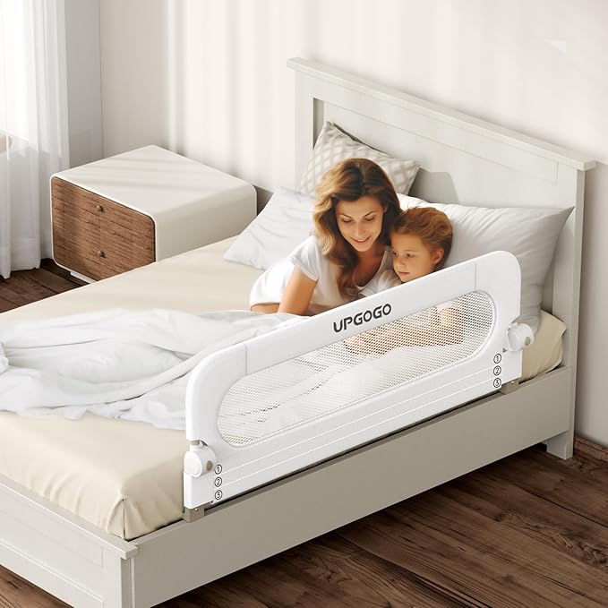 Folding Toddler Bed Rails for Crib,Toddler Bed Guard Rail with Reinforced Anchor Safety System,Bed Rail for Kids Fit,Bunk,Full Size,Queen,King,Twin(White,33"x23.6")