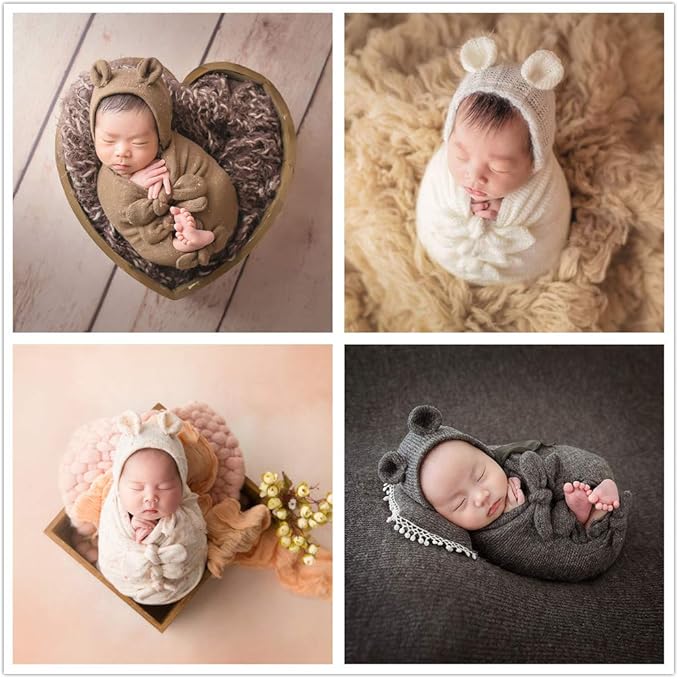 Vemonllas Newborn Baby Boy Girl Photography Props Bow Wrap, Posing Aid, Hat and Blanket Set of 4 Pcs