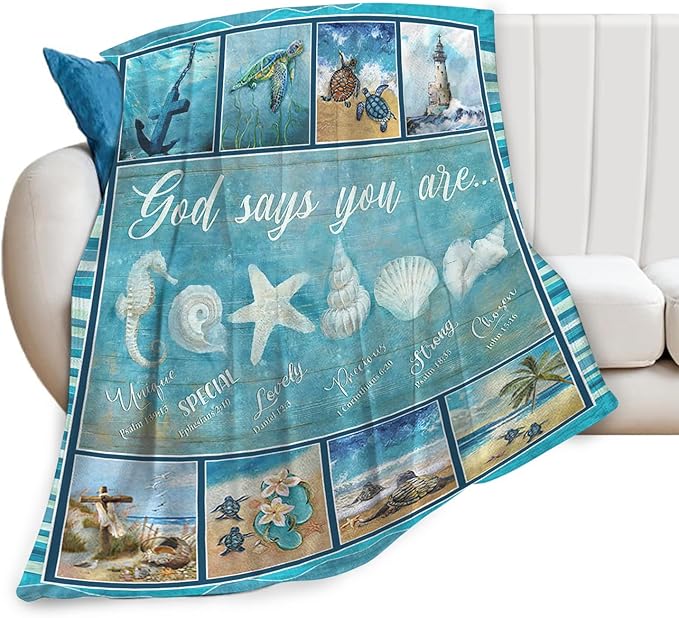 Tijuboni Ocean Nautical Throw Blanket Beach Seashells Gifts for Girls Boys Women Men Kids Adults Soft Flannel Fleece Blanket for Couch Sofa Bed Home Decor 40"x50"