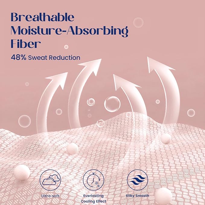 Dream Valley® Queen Sheet Set, Cooling Fitted Sheet with 2 Pillowcase-3 PCS with No Flat Sheet,Q-Max > 0.4 Aerocool, Cooling for Night Sweats, Hot Sleepers,deep Pocket up to 15",Pink Blush
