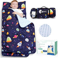 ACRABROS Toddler Nap Mat with Pillow and Blanket, Extra Large Rolled Napping Mats,Slumber Bags for Boys Girls,Kids Sleeping Bag for Daycare, Preschool Travel Camping,Space