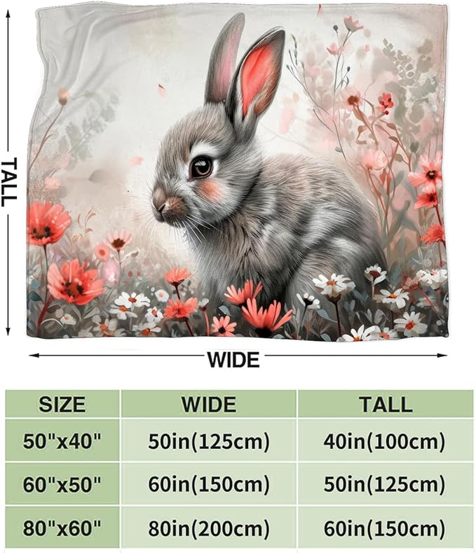 Tijuboni Rabbit Bunny Throw Blanket Rabbit Gifts for Girls Boys Women Men Kids Adults Soft Flannel Fleece Blanket for Couch Sofa Bed Home Decor 50"x60"
