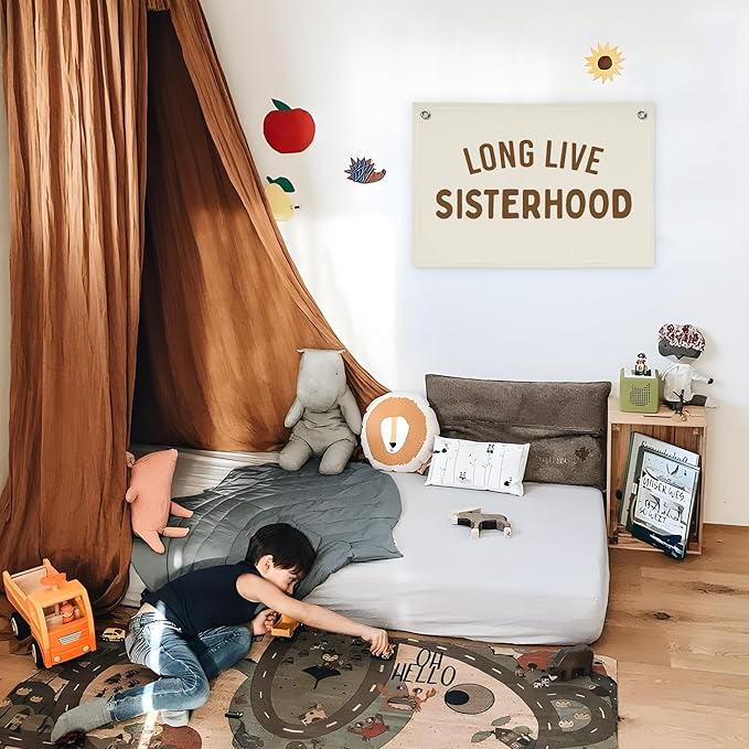 Girls Room Decor,Long Live Sisterhood Canvas Banner,Nursery Playroom Wall Decor for Girls Bedroom Toddler Decorations Teen Girls Room Decor,Twins Bedroom Decor Flag Canvas Banner 30x20 Inch
