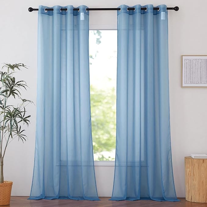 NICETOWN Stone Blue Sheer Curtains for Patio Waterproof, Light Filtering Top Grommet Durable Privacy Indoor Outdoor Vertical Drapes for Sliding Door/Living Room, 2 Panels, W54 x L96