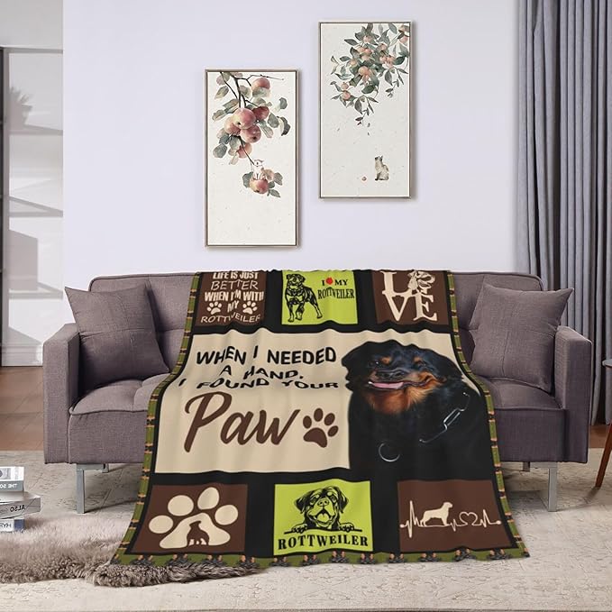 Rottweiler Blanket Rottweiler Gifts Throw Blanket Super Soft Flannel Fluffy Plush Cozy Fuzzy Fleece Stuff Animals Blanket Decor for Dog Lover Woman Girl Kids Adults Man for Bed Sofa Couch 40"X50"