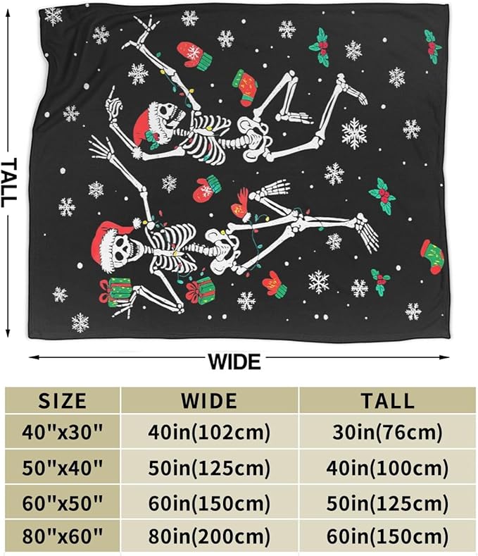 Gothic Fleece Blanket Christmas Skull Throw Blankets for Girls Boys Super Soft Warm Flannel Funny Throws Gifts for Men Women Cozy Fuzzy Plush Stuffed Couch Bed Bedding Decor 50"x40"