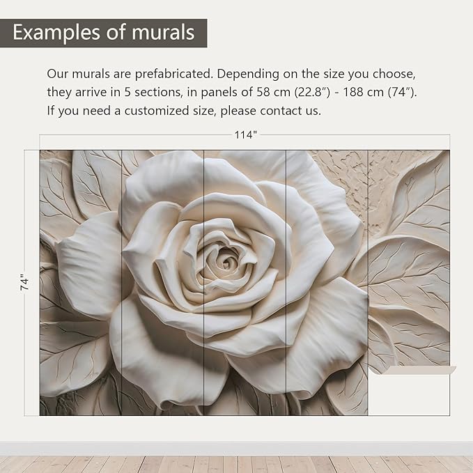 AFZEVEB-3D Rose Flower Wallpaper Large Floral Wall murals for Bedroom 114"x74"(Not Peel and Stick)