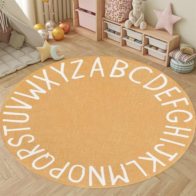 ABC Alphabet Round Rug,7ft Ultra Soft Fluffy Round ABC Rug Washable Non-Slip Baby Crawling Mat for Classroom Nursery Room Kids Room Decor