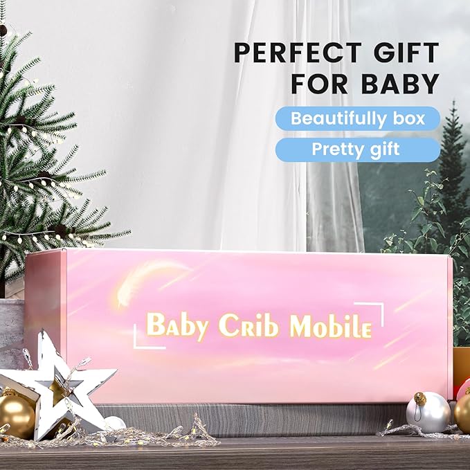 Feisike Crib Mobile for Girls - Baby Mobile for Crib with 35 Lullabies, 3 Modes Digital Musical Box（Turn Only, Music Only, Turn & Music, Pink, Nursery Toys, Nursery Decor, Knob Type