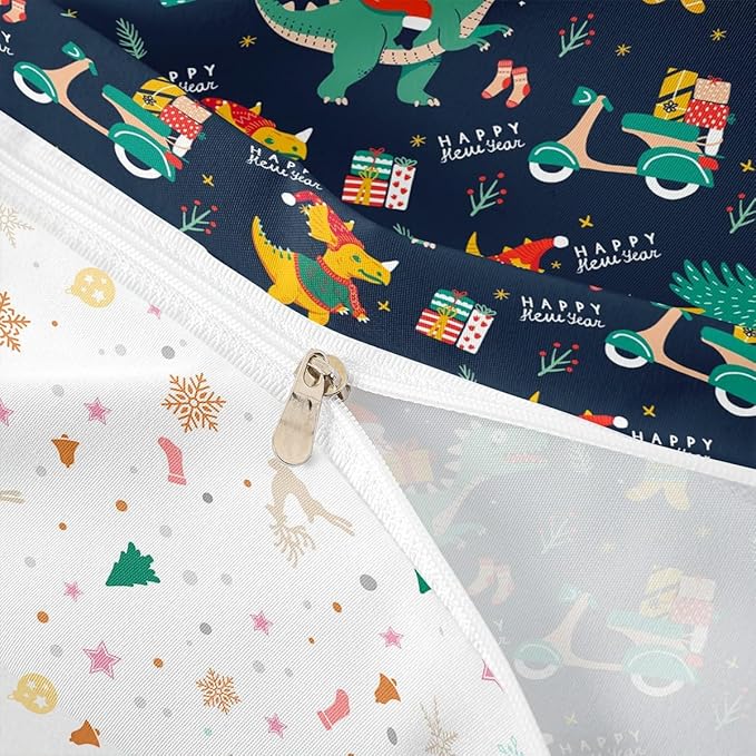 Christmas Bedding Set Cartoon Santa Claus Christmas Tree Comforter Cover for Kids Teens Cute Dino Race Cars Duvet Cover Breathable Gingerbread Man Bedspread Cover Room Decor Quilt Cover Toddler Size