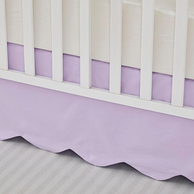 Brandream Scallop Edge Cotton Crib Skirt, Baby Girl Boy Gender Neutral Crib Skirt Toddler Bedskirt Farmhouse Chic Nursery Crib Bed Skirt, Luxury Boho Bohemian Solid Purple