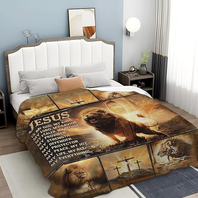 Tijuboni Christian Lion Throw Blanket Religious Gifts for Women Men Girls Boys Kids Adults Soft Flannel Fleece Blanket for Couch Sofa Bed Home Decor 40"x50"