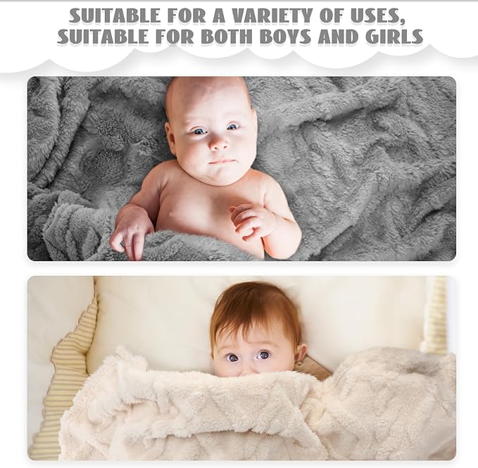 VitalCozy 4 Pcs Soft Fleece Baby Blankets Set 30" x 40" 3D Plush Warm Nursery Swaddling Bed Blanket Little Boys Girls Infant Toddlers and Newborn Receiving Gifts Blankets(Neutral Color)