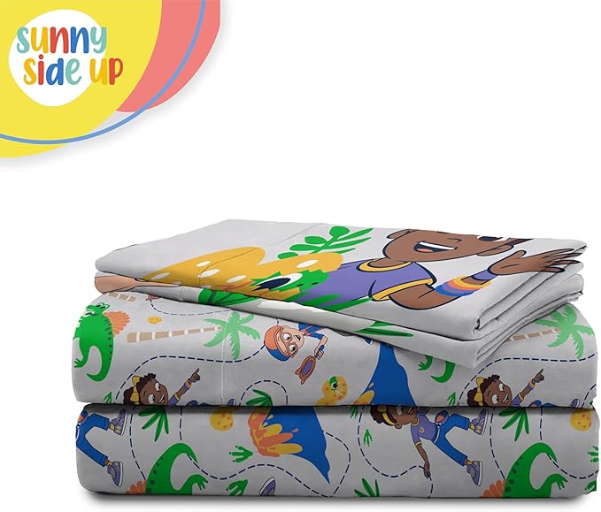 Sunny Side Up Kids Sheet Set Includes Sheets and Pillow Cover - 100% Microfiber Bedding and Room Decor, Gray - Blippi, 4 Piece Full