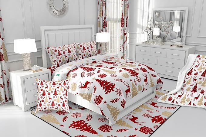 Feelyou Christmas Comforter Set All Season Xmas Tree Bedding Set with 2 Pillow Cases Reindeer Microfiber Kids Full Bedclothes Snowflake Gift Bedroom Decor Duvet Quilt Breathable Soft Lightweight