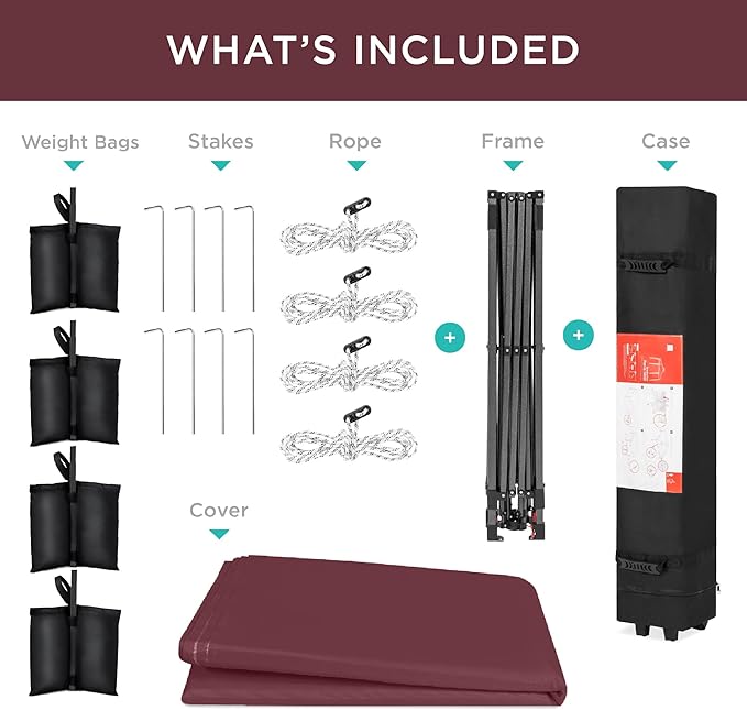 Best Choice Products 12x12ft 1-Person Setup Pop Up Canopy Tent Instant Portable Shelter w/ 1-Button Push, Case, 4 Weight Bags - Burgundy
