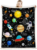 Outer Space Blanket for Boys - Constellation Solar System Fleece Ultra Soft Galaxy Rocket Planet Kids Gift for Birthday, Bed, Couch, Sofa, Living Room Decor