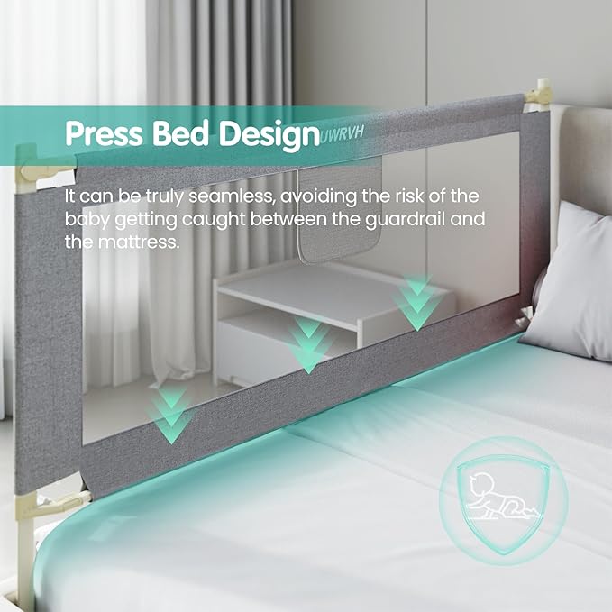 Bed Rails for Toddlers，Toddler Bed Rails，Bed Rail for Baby - Adjustable Height Bed Guard with Child Safety Lock, Universal Fit for King/Full/Twin Beds (Grey, 1 Side 59Inch)
