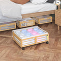 Bamboo Underbed Storage Containers with Wheels & Bag 2 Pack, Large Under Bed Rolling Storage Bins Wood Under Bed Clothes Storage Stackable Drawers for Bedroom Closet Under Crib Toy(Natural)