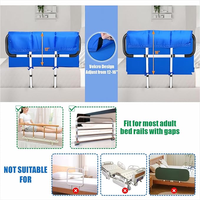 EDWERD Bed Rail Padding Cushion for Clinic & Home - Bedside Bumper Pads for Elderly Adults, Bed Fall Protector & Safety Guard, 31" L × 24" W × 1" H (2)