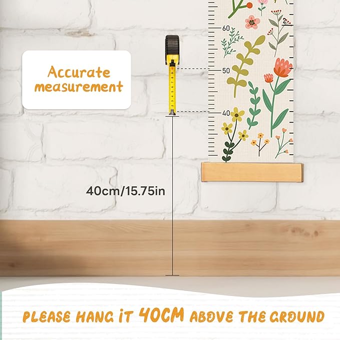 Personalized Name Growth Chart for Wall, Painted Plants Canvas Height Chart for Kids Baby Child Toddler, Canvas Growth Chart for Wall Nursery Decor, Hangable & Waterproof