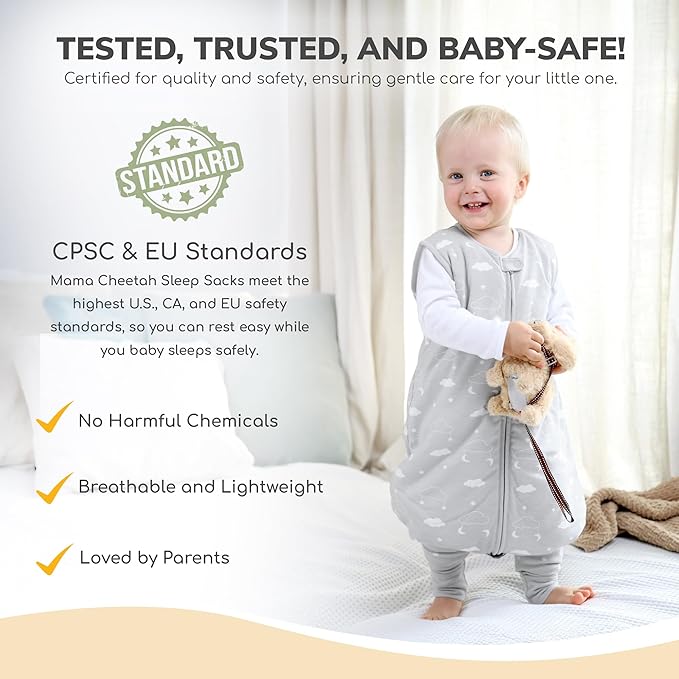 Mama Cheetah Toddler Sleep Sack with Feet 2T, 1.0 TOG Organic Cotton Baby Wearable Blankets with Legs, Baby Sleeping Bag for Walkers, Early Walker Medium