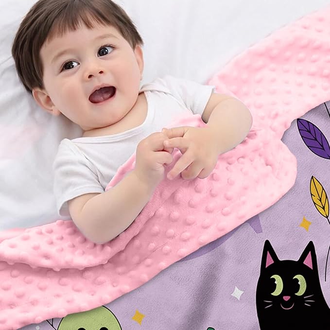Personalized Halloween Blanket for Girls, Custom Baby Blanket with Name, Ghost & Bat Pattern Soft Minky Dot Blanket, Halloween Decor Christmas Birthday Gifts for Kids Toddlers