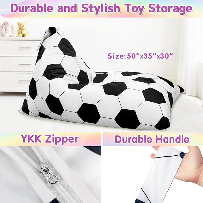 Jorbest Stuffed Animal Storage, Soccer Stuffed Animal Bean Bag Storage, Soccer Bean Bag Chair Cover for Kids, Luxury Velvet Stuffie Seat - Cover ONLY (200 L/52 Gal)