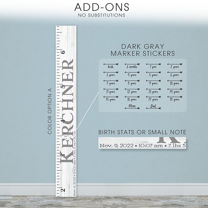 Wooden Kids Growth Height Chart Ruler for Boys and Girls Painted (The Kerchner) by Back40Life