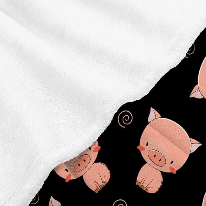 Thuswarm Cute Piggy Kawaii Pig Black Flannel Throw Blanket Warm Cozy Soft Funny Print Blankets for Bed Couch Sofa Room Decoration Gifts 40"×30" XSmall for Pets