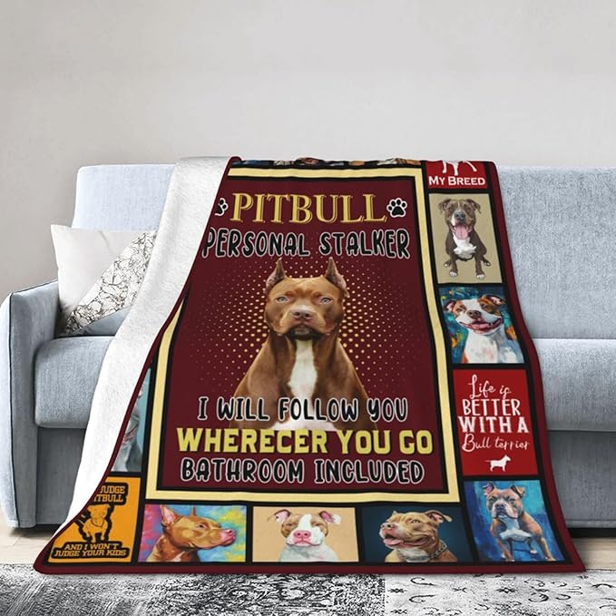 Pitbull Blanket Pitbull Decor Throw Blanket Super Soft Flannel Lightweight Fluffy Plush Fuzzy Fleece Stuff Blanket Gifts for Dog Lover Girl Woman Adults Man Boys Kids Baby for Bed Sofa 60"X80"