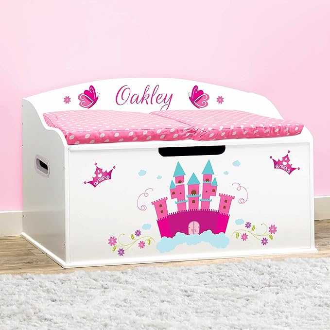 DIBSIES Personalized Creative Wonders Toy Box, Princess, 30 x 19.25 x 18 inches, Soft-Close Lid (White)