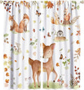 Fall Animails Curtains for Kids, Rustic Cute Woodland Wild Animal Window Treatments Watercolor Autumn Leaves Cartoon Fox Deer Window Drapes for Nursery Toddler Bedroom 42x45in(Decor)
