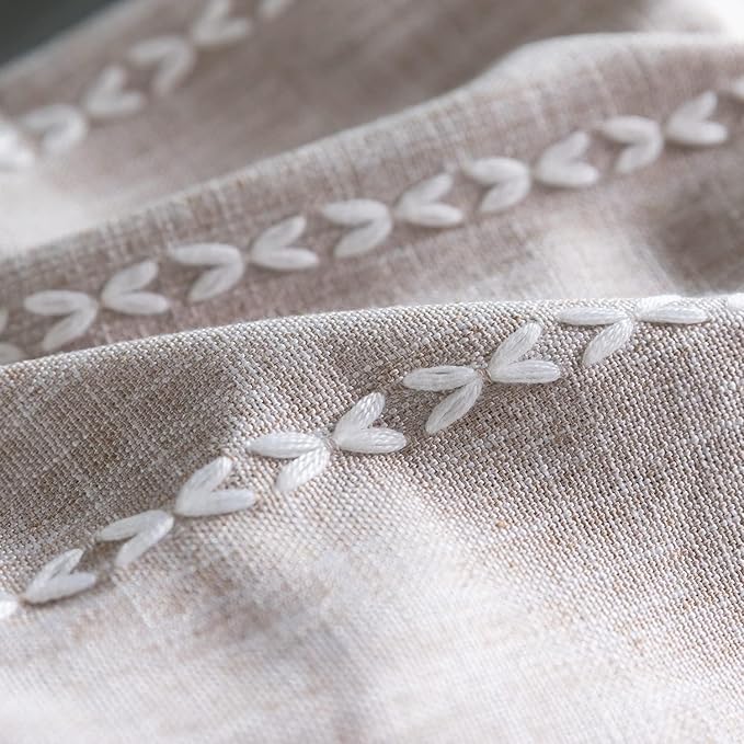 Deeprove Boho Curtain 72 Inches Long for Bedroom Living Room, Cotton Linen Weighted Taupe Stripes Embroidery, Semi Blackout Bohemian Window Treatment Priacy Drape Tassels 1 Panel W52 x L72, Natural