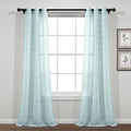 Lush Decor Farmhouse Textured Grommet Sheer Window Curtain Panel Pair, 38"W x 84"L, Blue