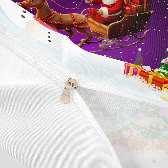 Manfei Xmas Duvet Cover Set Queen Size, Snowman Christmas Tree Bedding Set for Kids Boys Girls, Santa Claus with Reindeer Comforter Cover New Year Theme Quilt Cover with 2 Pillowcases, No Comforter