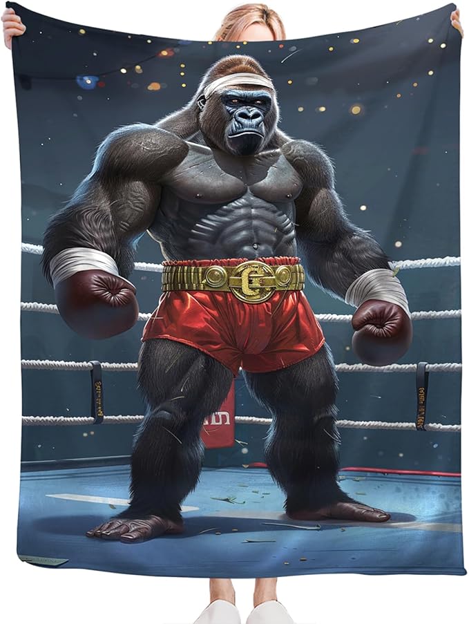 Tijuboni Gorilla Boxing Throw Blanket Funny Boxing Gifts for Men Women Boys Girls Kids Adults Soft Flannel Fleece Blanket for Couch Sofa Bed Home Decor 50"x60"