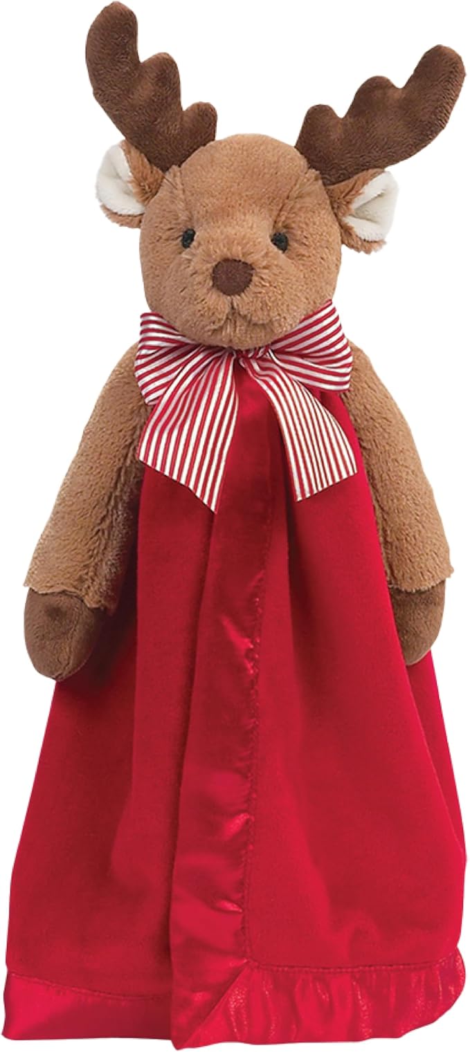 Bearington ReindeerRed Christmas Loveys for Babies - 15" Soft Baby Security Blanket with Plush Reindeer Snuggler Head - Cuddly for Newborns, Nurseries, and Holiday Festive Keepsakes