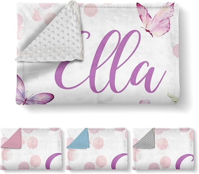 Personalized Baby Blanket for Girls, Custom Name Blanket for Newborn New Mom, Soft Flannel with Double Layer Dotted Backing, Ideal Gifts for Baby Shower Christmas Birthday, Butterfly(30”x40)