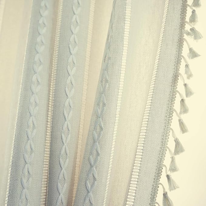 Deeprove Ivory Boho Curtain 63 Inches Length for Kitchen Closet Cafe Decor, Bohemian Hollow Chic Style Tassels, Vintage Farmhouse Country French Window Treatment Drape, Rod Pocket, 1 Panel W52x L63