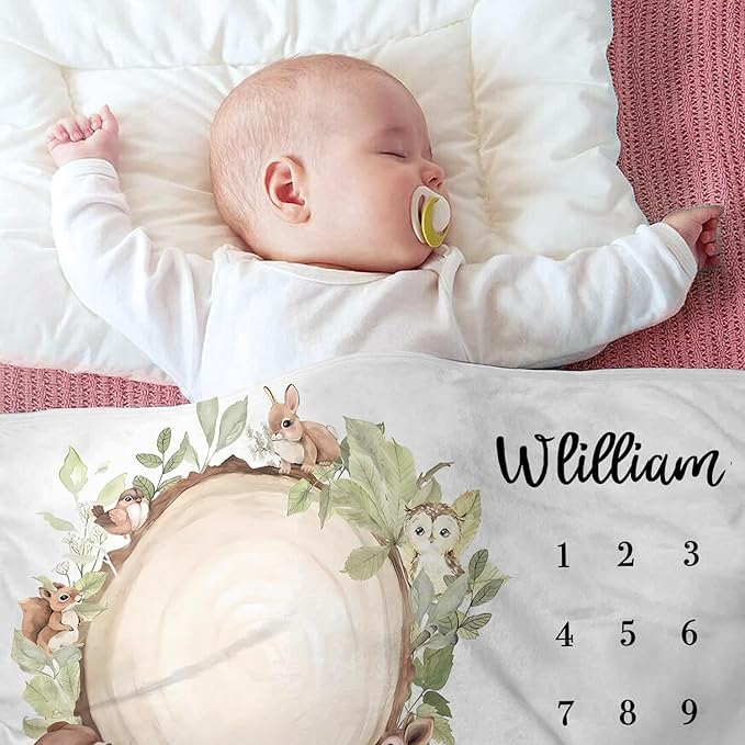 OLIVE OLIVIA Personalized Monthly Baby Milestone Blanket, Baby Months Blanket, Perfect Custom Newborn Gifts,30"x40"