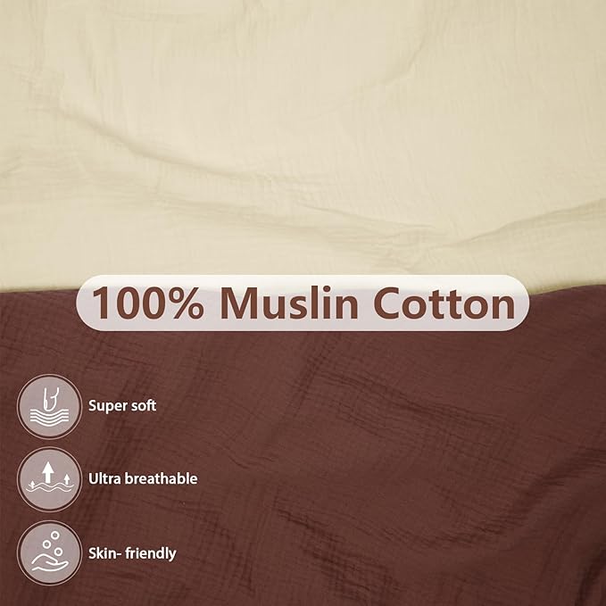 2 Pack Soft Muslin Baby Mini Crib Sheets, 100% Cotton Breathable Double Layer Fitted Sheets for Mini Crib and Pack N Play Mattresses 24x38 Inches, for Baby Girls and Boys (Cedar & Cream