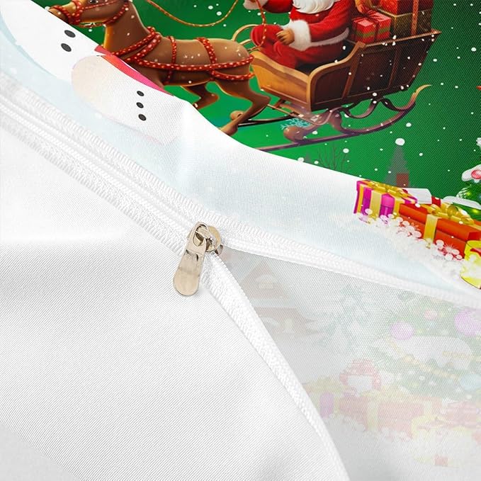 Manfei Christmas Duvet Cover Set King Size, Snowman Xmas Tree Comforter Cover with 2 Pillowcases, Santa Claus with Deer Bedding Set for Kids Boys Girls New Year Theme Bedspread Cover, No Comforter