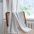 Deeprove Navy Blue Boho Curtains 63 inches Length for Kitchen, Vintage Bohemian Embroidery Farmhouse Cotton Linen Striped French Country Tassel Window Treatments Decor, W52 x L63, 1 Panel