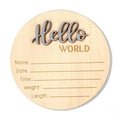 Newborn Announcement Sign, 5.9in Wooden Hello World Baby Welcome Sign Birth Plaques for Newborn Girls Boys Photo Props Baby Shower Hospital Nursery(Grey)