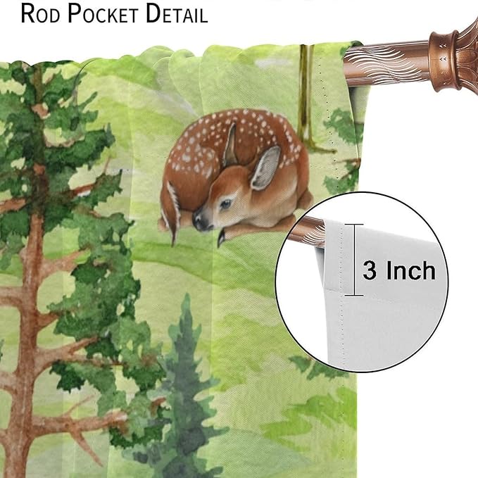 Woodland Animal Curtains, Watercolor Jungle Animals Fox Bear Pattern Blackout Window Treatments, Rod Pocket Thermal Insulated Drapes 2 Panel Sets for Kids Bedroom Nursery Classroom, 72" W X 63" L