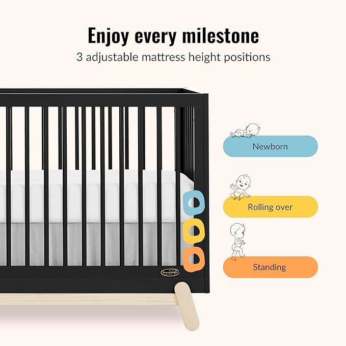 Dream On Me Hygge 5-in-1 Convertible Full-Size Baby Crib in Matte Black Vintage, GreenGuard Gold & JPMA, Converts to Toddler, Day & Full-Size Bed, Adjustable Mattress Heights, Modern Nursery